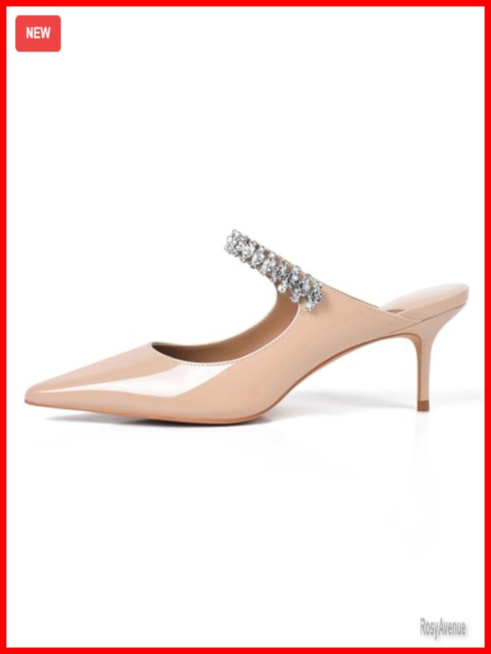 Rhinestone Kitten Heel Mules Pointed Toe Slip-On Heeled Sandals for Women